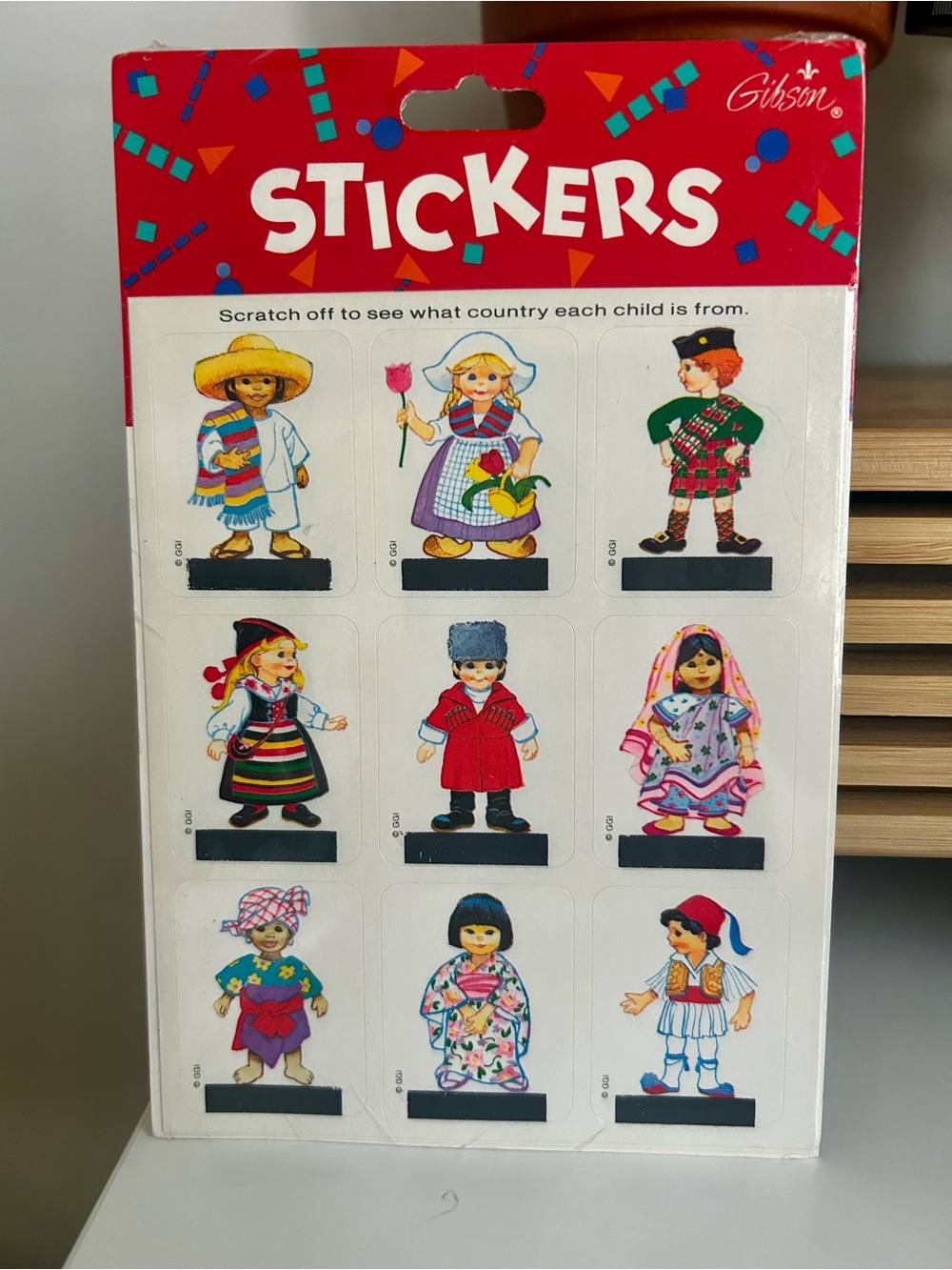 NWT Gibson Children of the World Scratch Off Vintage Stickers 2 Sheets